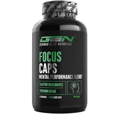 Afbeelding van Focus Caps 120 gélules Mental Performance Blend avec L théanine, thé vert, guarana, extrait de Citrus Aurantium caféine, D glucuronolactone Haute dose, végétalien