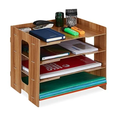 Afbeelding van Relaxdays bureau organizer brievenbak a4 3 vakken documentenhouder kantoor dark Brown