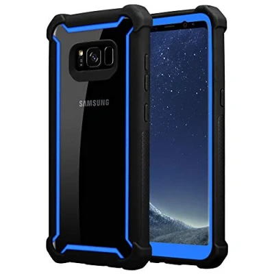Afbeelding van Cadorabo Hoesje geschikt voor Samsung Galaxy S8 in BLAUW ZWART 2 1 beschermhoes met TPU siliconen rand en acrylglas achterkant