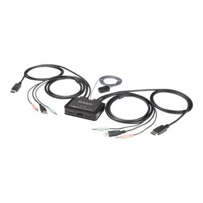 Image de StarTech.com Switch KVM DisplayPort 2 Ports 4K 60 Hz Commutateur USB DP 1.2 UHD avec Câbles 12 m Integrés &amp; Audio Alimenté par Bus Commutation à Distance 15 Bouton (SV211DPUA4K) écran clavier souris/audio x