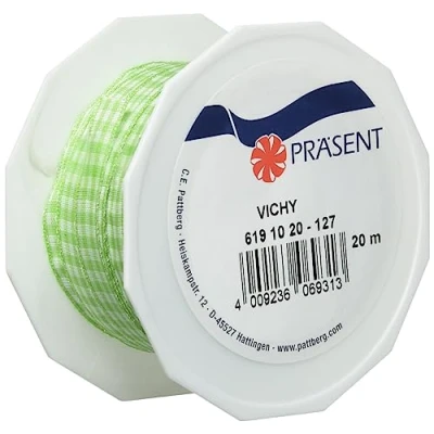 Afbeelding van PRÄSENT VICHY Cadeaulint, appelgroen/wit, 20 meter, decoratief lint, knutselen, lint 10 mm breed, geruit voor decoraties en geschenkverpakkingen feestelijke gelegenheden