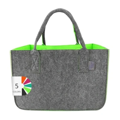 Afbeelding van LEVIATAN Vilten tas, shopper, grote 30 liter, boodschappentas, XXL, opvouwbare boodschappenmand, haardhouttas, kledingmand, speelgoedtas, donkergrijs/zwart, limoen, XL, 1 stuk, Kalk, stuk
