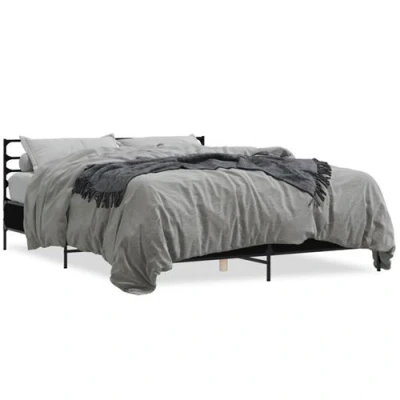 Afbeelding van vidaXL Bedframe bewerkt hout metaal zwart 150x200 cm