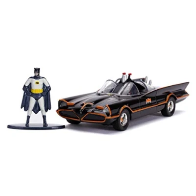 Afbeelding van Jada Toys 253213002 Classic 1966 Batmobile, zeer gedetailleerd miniatuurvoertuig in schaal 1:32, met Batman figuur, deuren om te openen en vrijloop, zwart
