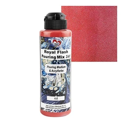 Afbeelding van Ideen mit Herz Royal Flash Pouring Mix 2 in 1 middelgrote en metallic acrylverf met glittereffect 180 ml geen extra mengen vloeistof, medium of siliconenolie nodig (rood)
