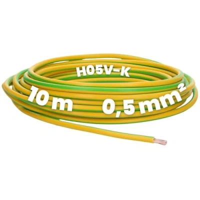 Afbeelding van Kalitec 10 meter H05V K 0,5 mm² groen/geel I kabel mm2 als aansluitkabel flexibele kernkabel PVC enkelader meeraderig schakeldraad