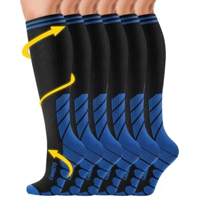 Afbeelding van CAMBIVO compressiekousen voor dames en heren, 3 paar, 20 30 mmHg, hoge sokken bloedcirculatie, hardlopen, vliegreizen, sport, verpleegster, Zwart/Blauw, L XL