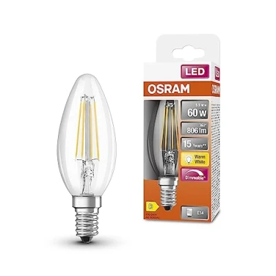 Afbeelding van OSRAM LED Superstar Classic B60 dimbare ledlamp voor E14 basis, kaarsvorm, draad, 806 lumen, warmwit (2700 k), vervanging conventionele 60 W lampen, 1 verpakking
