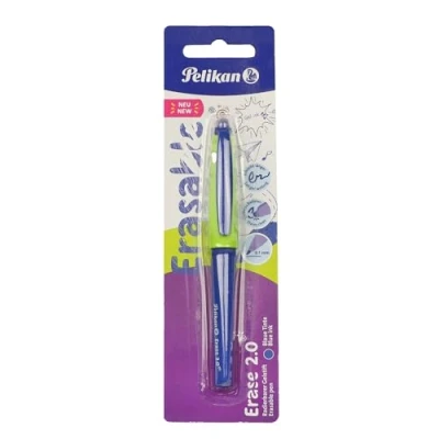 Afbeelding van Pelikan Erase 2.0 Ergonomische uitwisbare balpen, blauwe inkt, voor rechts en linkshandigen, vormvaste M punt, incl. navulverpakking, navulbaar