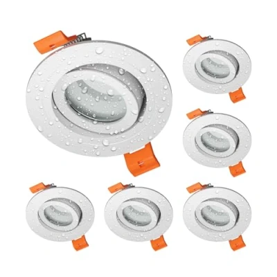 Afbeelding van ledscom.de ERID 6 plafondinbouwframes voor badkamer, vochtige ruimte, IP44, rond, draaibaar, mat wit