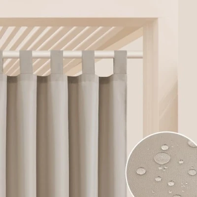 Afbeelding van ROOM99 Garden Line Outdoorgordijn met lussen, 155 x 200 cm (b h), buitengordijn, weerbestendig, waterdicht, inkijkbescherming, zonwering, winddicht, beige
