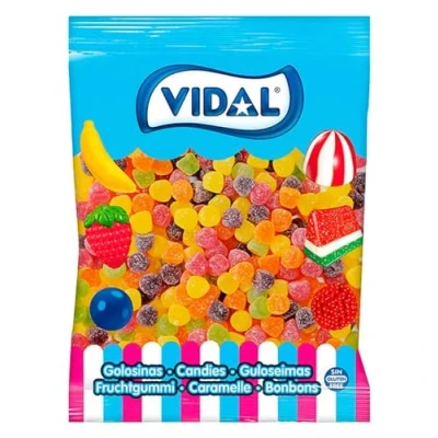 Afbeelding van Vidal Suiker, rubbergom, smaken en kleuren gesorteerd met suiker gecoat, fruitmix, zak van 1 kg