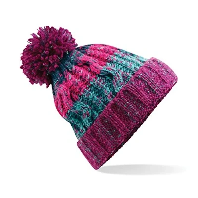 Afbeelding van Beechfield Unisex Corkscrew Gebreide Pom Beanie Hoed Uniseks (1 stuk), Winter bessen