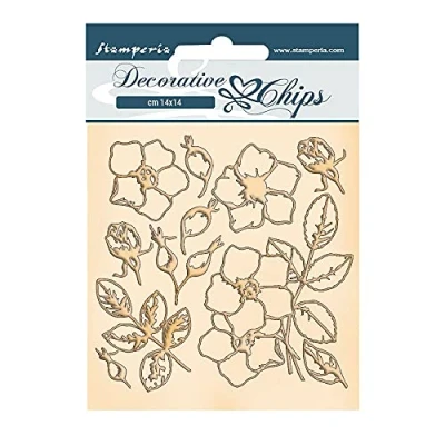 Afbeelding van Stamperia Romantic Christmas Flowers Decorative Chips (SCB69) (DISCONTINUED)
