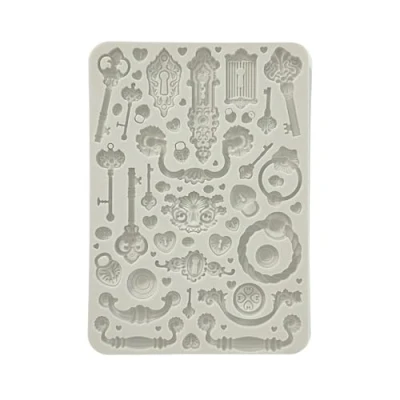 Afbeelding van Stamperia Golden Harmony Silicon Mould A5 Keys Handles and Locks (KACMA537)