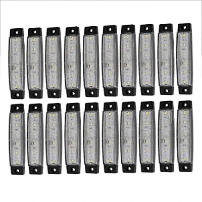 Afbeelding van KYYET 20 stuks zijmarkeringslichten met 6 leds 2835 SMD voor vrachtwagen, aanhanger, camper, bestelwagen, tractor, SUV, boot, 12 V DC schokbestendig, wit