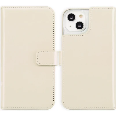 Afbeelding van Selencia Hoesje Geschikt voor iPhone 14 Met Pasjeshouder Echt Lederen Bookcase beige