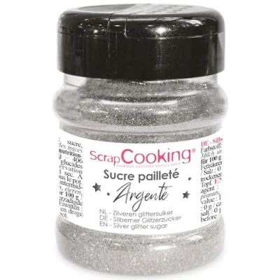 Afbeelding van scrapcooking SCRAP COOKING zilveren glitter suiker 160 g zoete eetbaar voedingspoeder glanzende decoratie voor gebak blokjes cupcakes 4804