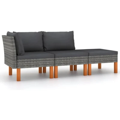 Afbeelding van Loungeset Poly Rattan En Massief Eucalyptushout 1 / Grijs Middenbank + hoekbank Voetensteun