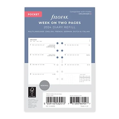 Afbeelding van Filofax Weekplanner 2024, minimum zakformaat op 2 pagina&#039;s, wit