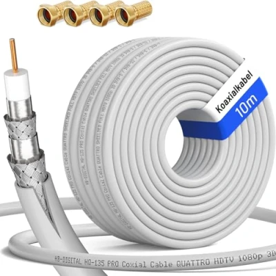 Afbeelding van SAT kabel HQ 135 PRO 4x afgeschermd voor DVB S/S2 C en T BK + 4 x vergulde F stekkers 130 dB 10 m