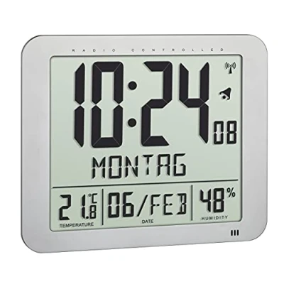 Afbeelding van TFA Dostmann 60.4516.54 Digitale radioklok met kamerklimaat, dag van de week geschreven (10 talen), 2 wekfuncties, tafelklok of hangklok, (L) 248 x (B) 25 (73) (H) 206
