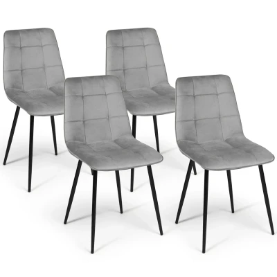 Afbeelding van Lot de 4 chaises MILA en velours gris clair pour salle à manger