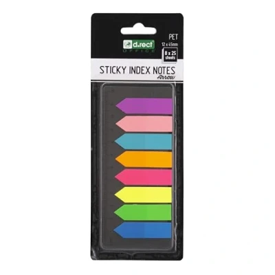Afbeelding van D.RECT 110505 zelfklevende strips, pagemarkers, tekststrips, pet folie, 12 x 45 mm, 8 25 stuks, pijlen, met liniaal
