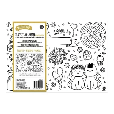Afbeelding van Set van 12 Kleurplaten Placemats Patroon: Bruiloft Activiteiten Kinderen Tafel Decoratie Cadeau Idee