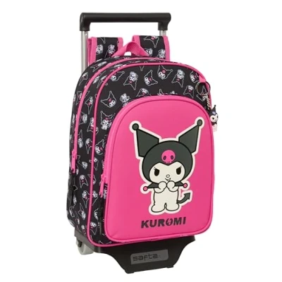 Afbeelding van Safta KUROMI Sac à dos pour enfant avec chariot 705, idéal les enfants de différents âges, confortable et polyvalent, qualité résistance, 26 x 11 34 cm, noir/fuchsia, M, décontracté, Noir