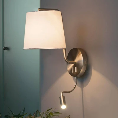 Afbeelding van Berni wandlamp van textiel met LED leeslamp