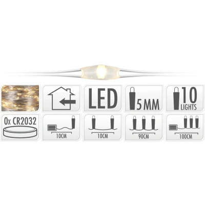 Afbeelding van S.i.a. Zilverdraad Kerstverlichting Op Batterij 90Cm 10 Led Lampjes