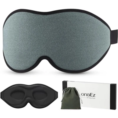 Afbeelding van onaEz 2023 3D slaapmasker voor mannen en vrouwen, verbeterd volledig lichtblokkerend oogmasker, 12 mm, diepe oogkassen verhoging van neuspads, zijden slaapbril reizen, dutjes