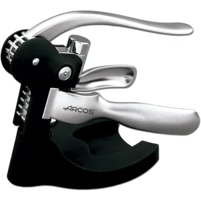 Afbeelding van Arcos Maual Handmatige kurkentrekker met ABS behuizing en handvat van zinklegering, multifunctionele flesopener capsulesnijder, moeiteloze sluiting, zwart zilver, Toscaanse serie