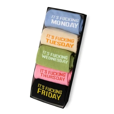 Afbeelding van Fisura grappige sokken &quot;f*cking week&quot;. Set van 5 uniseks originele herensokken, bedrukte katoenen sokken.