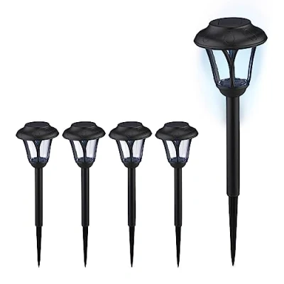 Afbeelding van Relaxdays solar tuinlampen led tuinlantaarns 39 cm buitenlamp met grondpen zwart Pak van 5