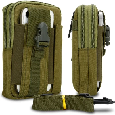 Afbeelding van Hoesje geschikt voor Samsung Galaxy A01 in effen groen tactische mobiele telefoon molle EDC etui compatibel schoudertache militaire riem case cover
