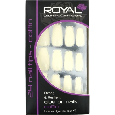 Afbeelding van Royal 24 Coffin Glue On Nail Tips Natural (met nagellijm)