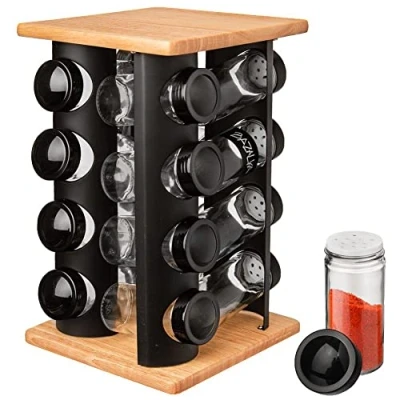 Afbeelding van Kruidenrek met Kruidenpotjes Draaibaar BLACK 16 delig Kruiden Organizer Set Staand