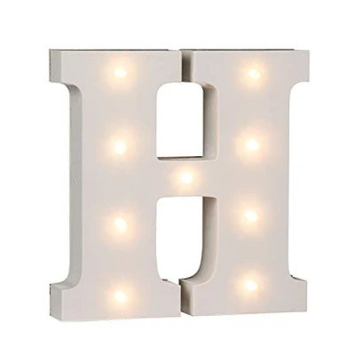 Afbeelding van Verlichte Houten letter H met 9 LED, ongeveer 16 cm 2 micro batterijen (AAA)