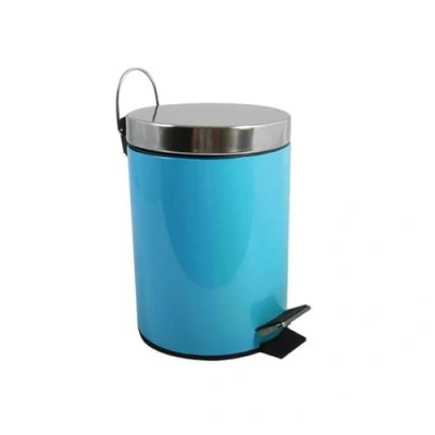 Afbeelding van MSV Cosmetica afvalemmer, roestvrij staal, lichtblauw, met uitneembare binnencontainer, badkamer, pedaalemmer, vuilnisbak, 3 en 5 liter
