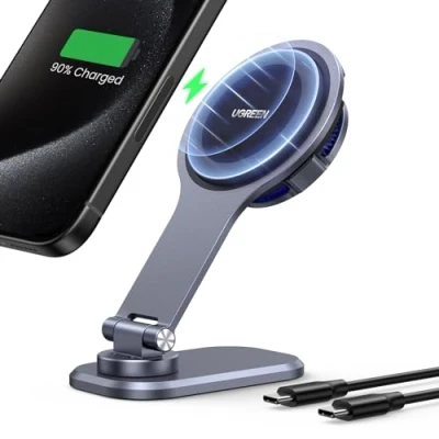 Afbeelding van UGREEN magnetische autolader telefoonhouder auto inductie oplader geplakt op touchscreen compatibel met iPhone 15 Plus Pro Max 14 13 12 Mini