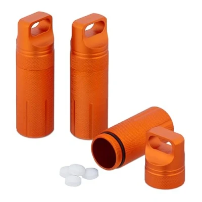 Afbeelding van Relaxdays pillenkoker set van 3 waterdichte capsule reis pillendoosje sleutelhanger Oranje