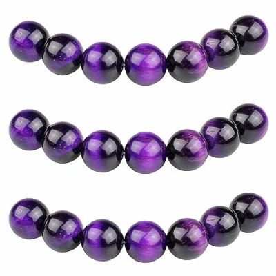 Afbeelding van MJDCB 60 stuks 6 mm rijgkralen van paarse tijgeroog halfedelsteen met gat, natuurlijke ronde losse kralen voor het maken sieraden, armbanden, halskettingen
