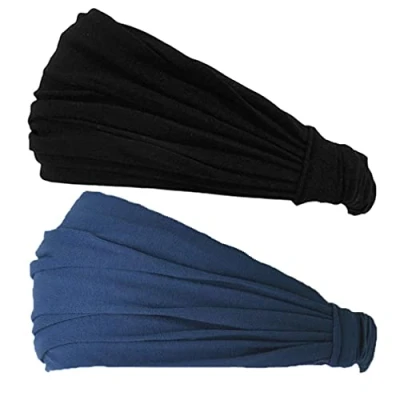 Afbeelding van CHARM Bandana hoofdband voor mannen en vrouwen Sjaal Haarband Piratenhoofdband Sport Zwart, marineblauw Set van 2 M