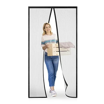 Afbeelding van MeetBeauty Effen kleur vliegscherm deur houdt insecten buiten muggendeur scherm zonder boren afdichting automatisch, weg te houden van muggen gordijn voor kamer, zwart, 85 x 220 cm