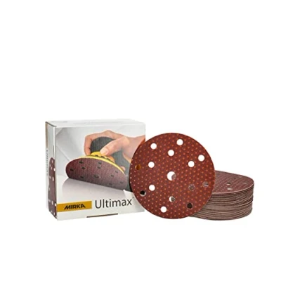 Afbeelding van Mirka Ultimax schuurpapier Ø 150 mm klittenband 15 gaten / korrel P120 50 stuks voor excentrische schuurmachines slijpen van zacht en hardhout, minerale materialen, oude harde lakken
