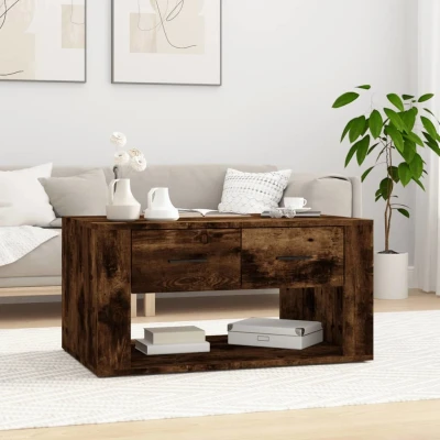 Afbeelding van Salontafel 80x50x40 cm bewerkt hout gerookt eikenkleurig