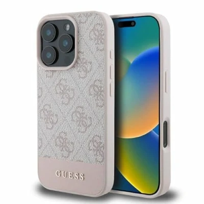 Afbeelding van Guess 4G Bottom Stripe Hoesje Geschikt voor Apple iPhone 16 Pro Back Cover Roze