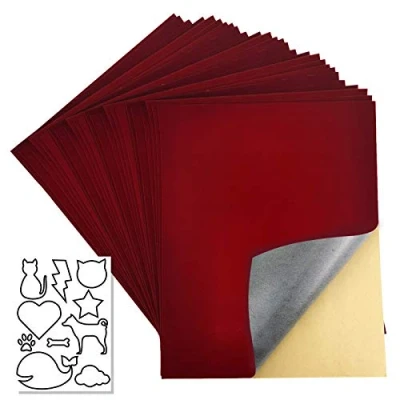 Afbeelding van 20 vellen zelfklevende flanellen fluwelen voor juwelendoosjes, pluche voering, afmeting 22 x 30 cm (donkerrood)